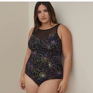 Torrid NWT Size 2 spiderweb swimsuit with mesh panel